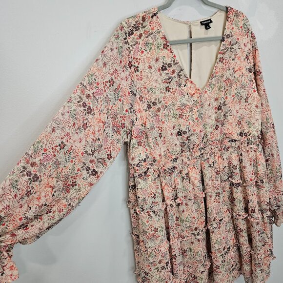 Torrid Floral Dress Long Sleeve Chiffon Long Sleeve Ruffle Mini Short Pink 3X - Picture 4 of 12